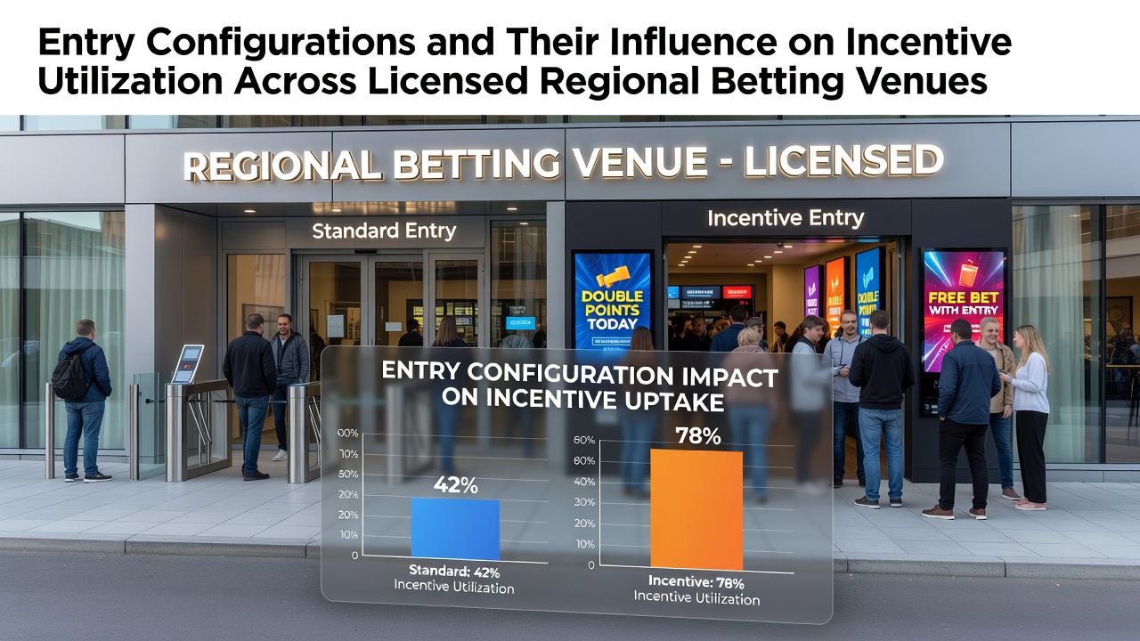 Entry layout at a licensed regional betting venue showing multiple access points and promotional signage placement