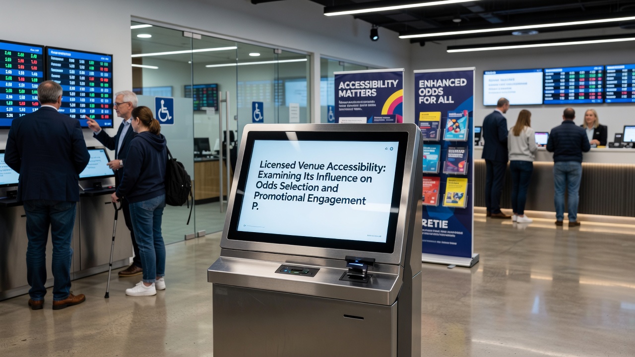 Interior view of a licensed venue showing accessible betting terminals and promotional signage